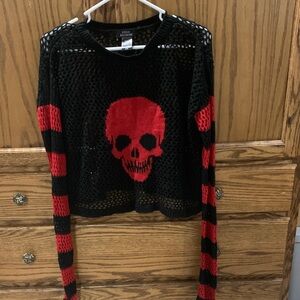 Royal Bones Black Mesh Sweater with Red Skull